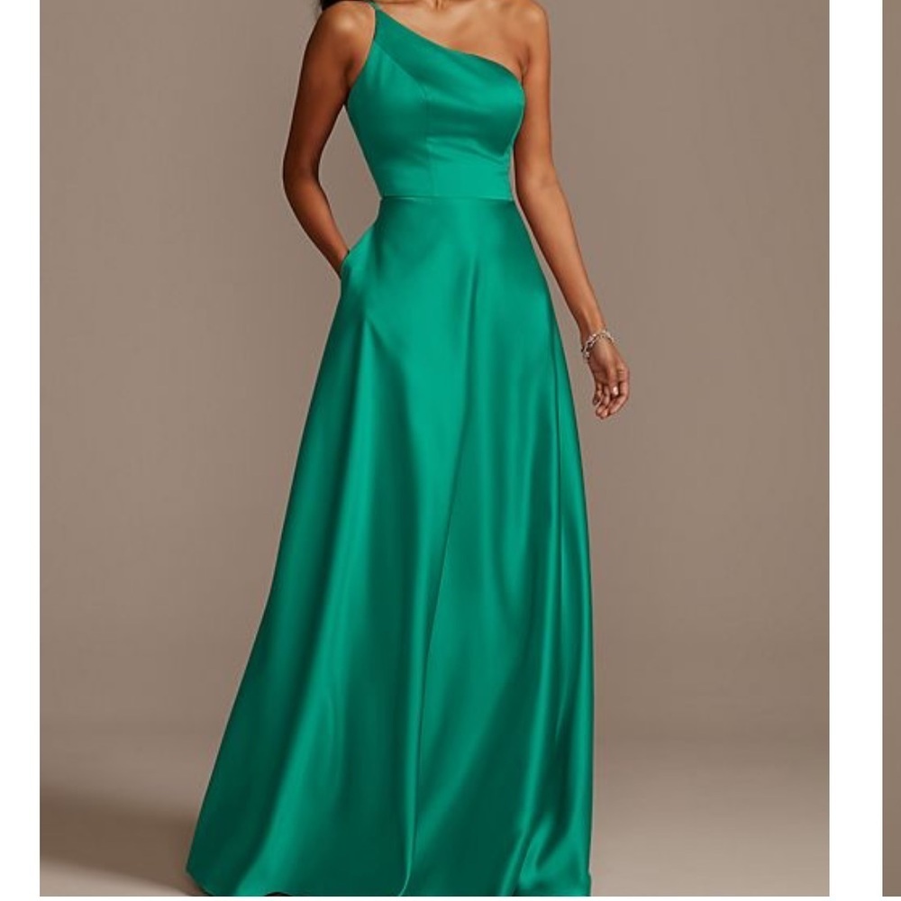 one shoulder satin a-line long bridesmaid dress - Picture 1 of 2